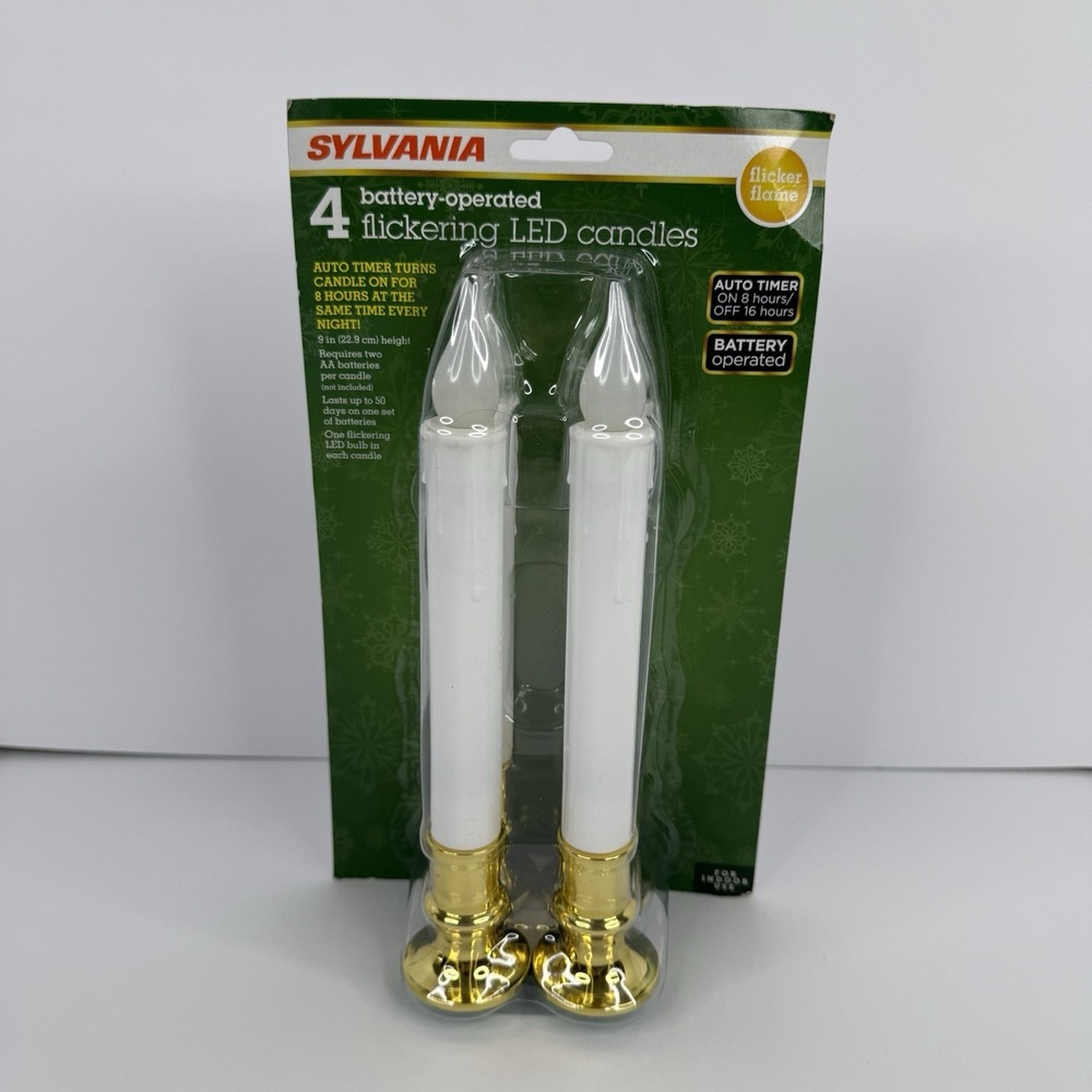 Sylvania‎ 4-Pack 9" Battery Operated Flickering LED Window Candles Christmas New